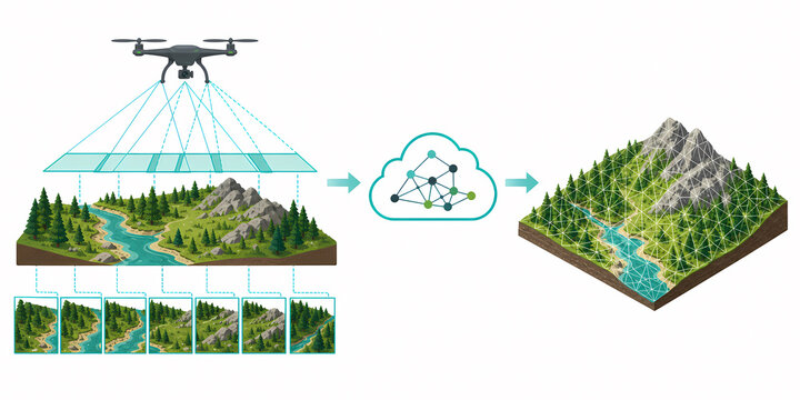 Drone photogrammetry surface reconstruction illustration