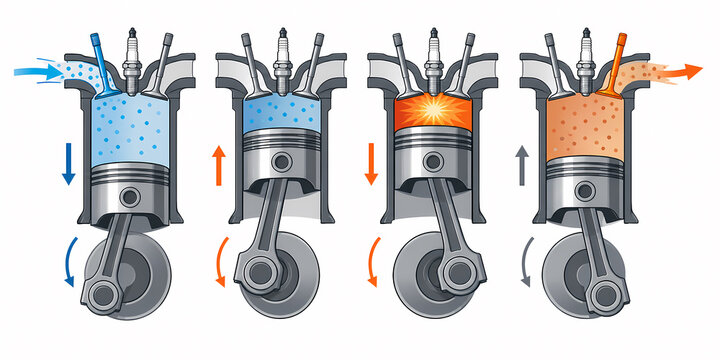 Four stroke engine combustion cycle illustration