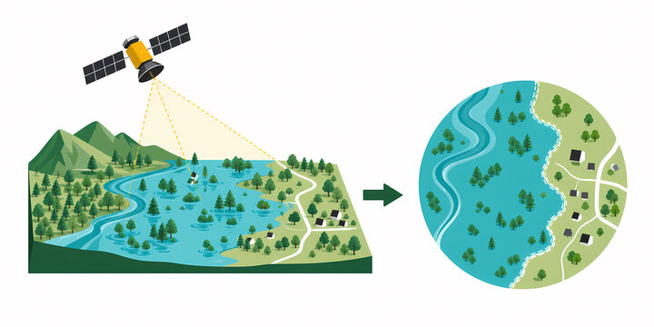 Flood extent satellite mapping illustration