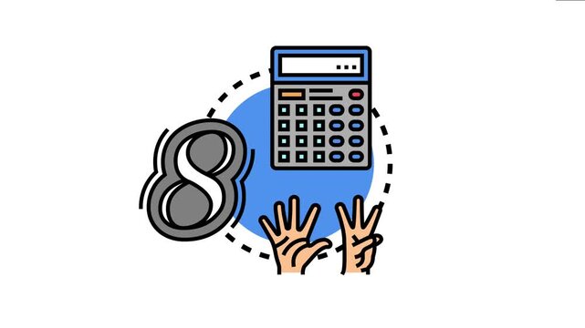 Visualizing the capability of arithmetic calculation and counting, combining a digital device, a large numeral, and fingers gesturing a quantity