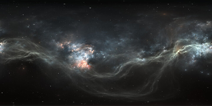 360-Degree 12K Panoramic Space Background with Starfield and Nebula. NoAi