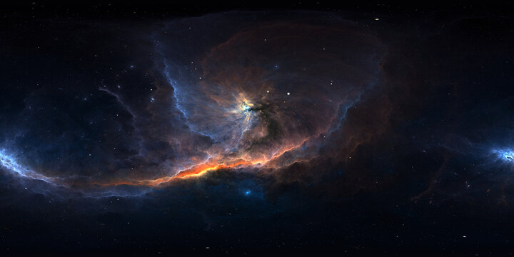 360-Degree 12K Panoramic Space Background with Starfield and Nebula. NoAi