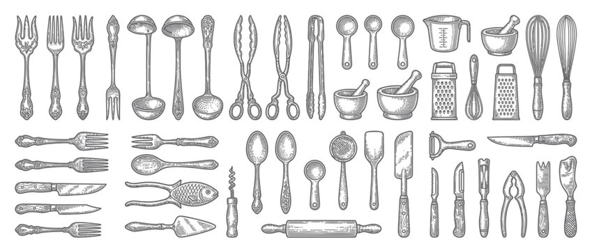 Vintage Kitchen Utensils Collection Isolated