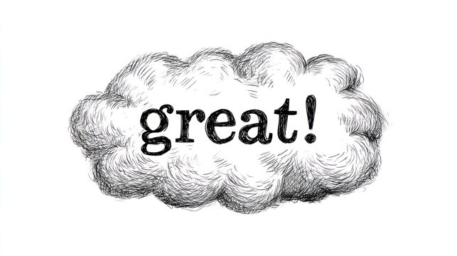 Hand drawn cloud with the word great and an exclamation mark