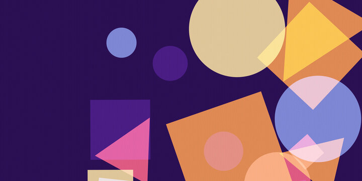 abstract geometric shapes in vibrant colors on a deep purple background
