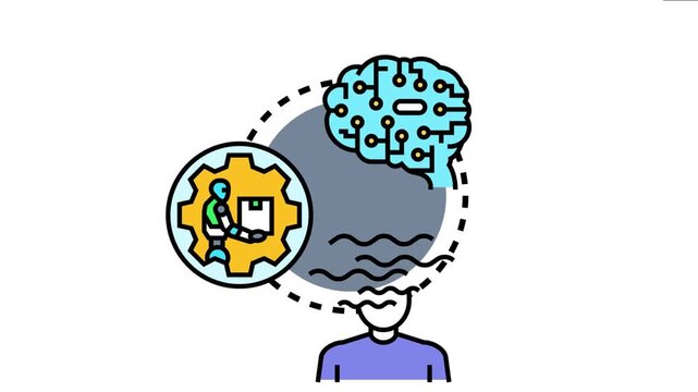 Artificial intelligence generating false information in a human mind, depicting machine learning systems producing errors or misleading content