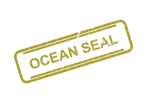 Yellow ocean seal stamp with text illustration
