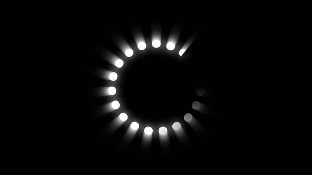 Glowing loading spinner displays buffering progress on black canvas. Software setup fields feature this loading spinner. Glowing loading spinner wheels turn fast.