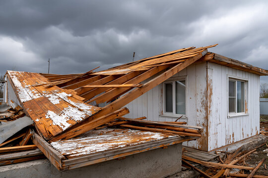 Damaged house after a storm in rural area
