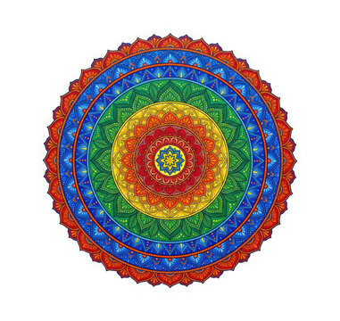 Colorful circular mandala pattern isolated on transparent background