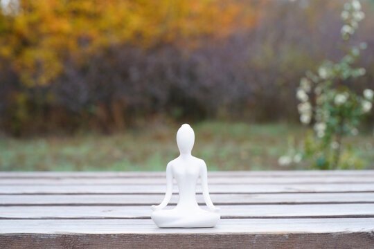 A figure of a woman in the lotus position. Autumn background.