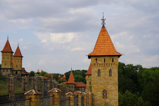 View of the fortress brick towers in Loga Park.