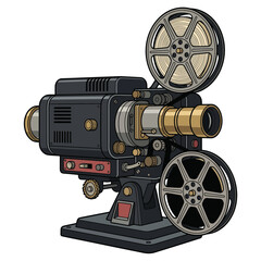 Naklejka premium Vintage Analog Film Projector Machine Illustration for Retro Cinema Enthusiasts and Classic Movie Production Concept