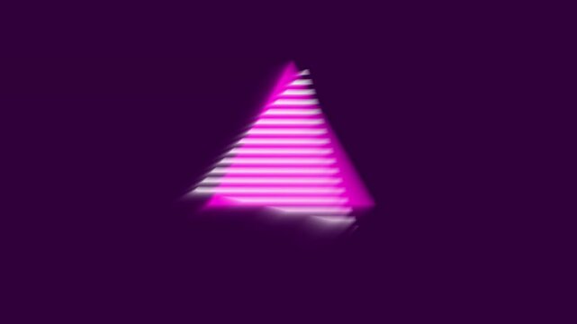 Abstract neon pink geometric triangle with glowing white stripes on purple futuristic background