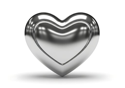 A shiny silver heart with a dotted line around the edge