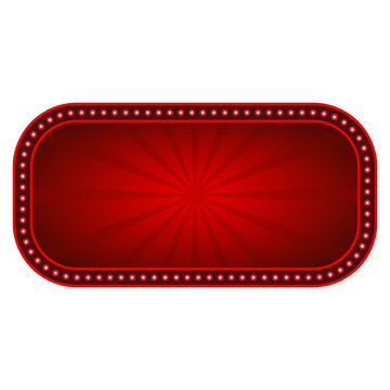 Red Retro Marquee Frame with Light Bulbs and Sunburst
