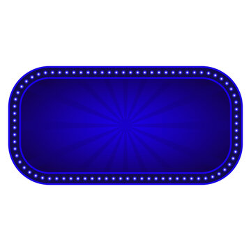 Blue Retro Marquee Frame with Light Bulbs and Sunburst