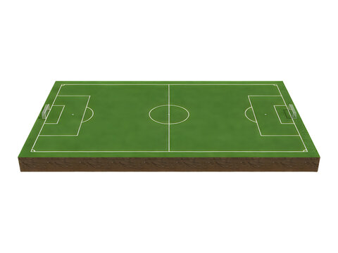 Isometric soccer field with green grass and white lines isolated on transparent background