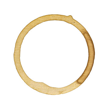 Real coffee stain, coffee ring, coffee imprint, coffee cup imprint, coffe print, isolated on transparent or white background png..