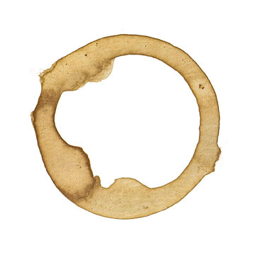 Real coffee stain, coffee ring, coffee imprint, coffee cup imprint, coffe print, isolated on transparent or white background png..