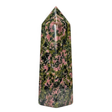 Polished rhodonite crystal tower point isolated on transparent background