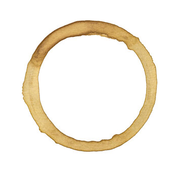 Real coffee stain, coffee ring, coffee imprint, coffee cup imprint, coffe print, isolated on transparent or white background png..
