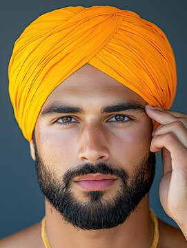 Sikh Man Tying Turban with Care and Precision