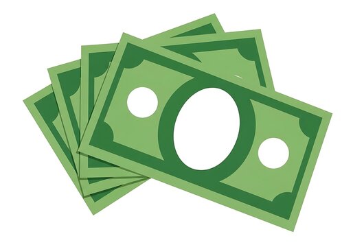 A stack of green bills with a white background
