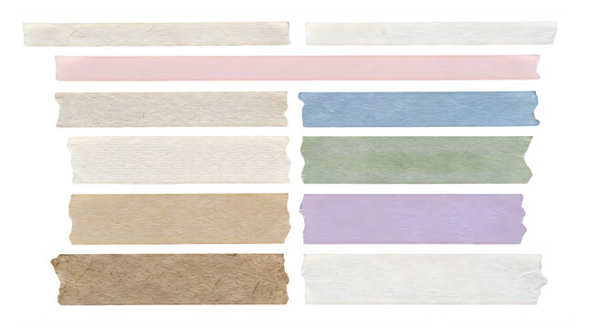Diverse set of colorful masking tapes with varying textures and sizes ideal for creative design projects.