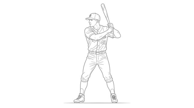 Baseball player in batting stance, line art illustration