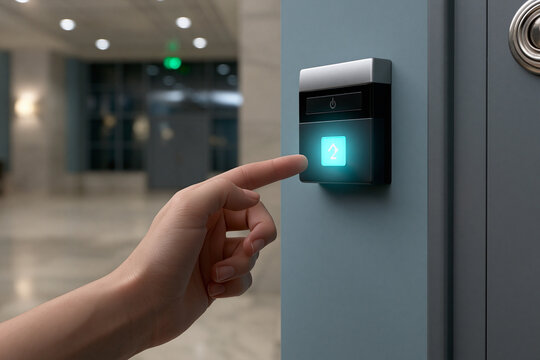 Pressing elevator button in lobby