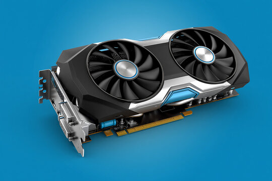 Powerful graphics card on blue