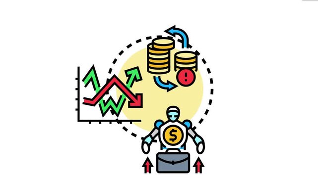 Robotic investor managing asset allocation risk, balancing financial investments, analyzing market trends, and adapting to potential losses to optimize portfolio performance and minimize uncertainty