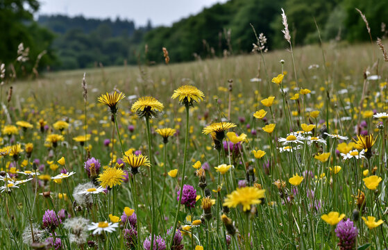 Flowers bloom in a field during spring time