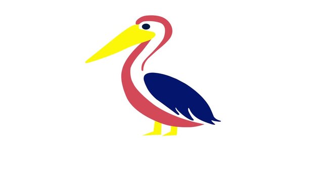 Animated Colorful Pelican Bird Icon Loop Motion Graphic Isolated on White Background for Wildlife, Nature, Fauna, and Zoo Vector Concept