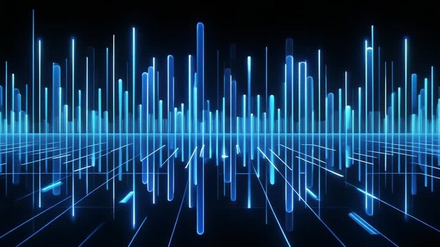 Glowing blue 3D audio waveform equalizer animation