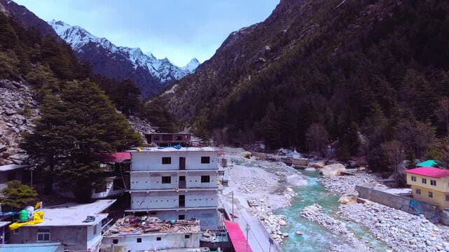 Drone View of Gangotri Dham back side temple in construction