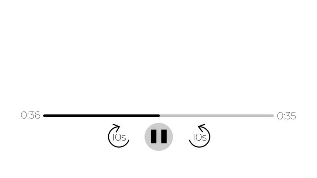 pause and play media player interface animation with 10 second rewind and forward buttons.
