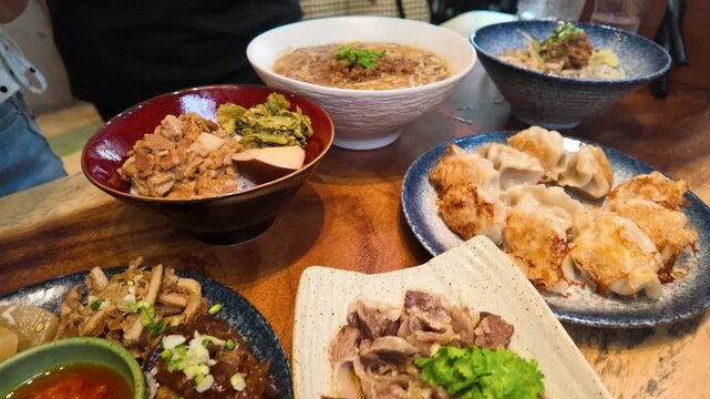 Taiwanese Cuisine Spread with Braised Pork Rice and Dumplings