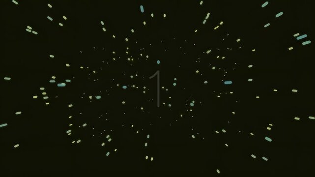 Abstract digital countdown with futuristic particle explosion effect