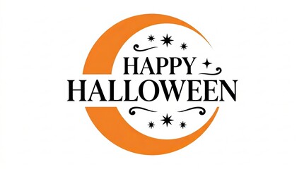 Fototapeta premium Vibrant orange halloween typography badge with jack-o'-lantern face and spooky stars halloween badge