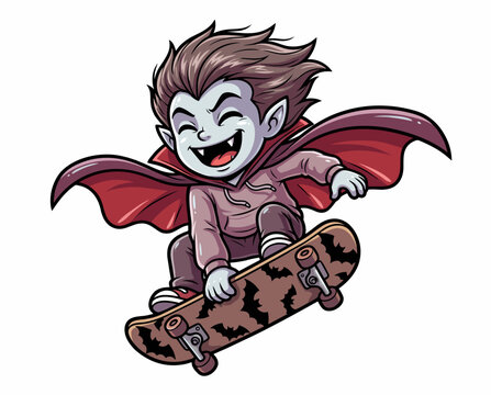 Cartoon Vampire Boy Character Skillfully Performing A Thrilling Kickflip Jump On A Skateboard