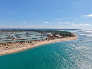 aerial view of the Bahía Cádiz Natural Park and the Playa de Sancti-Petri from the Atlantic Ocean, Salina Carboneros, Chiclana de la Frontera, San Fernando and Cadiz, Andalusia, Spain © keBu.Medien