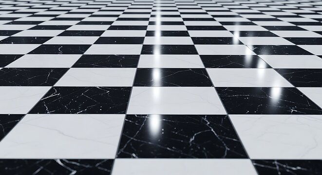 Modern Black and White Checkered Marble Floor Texture Background