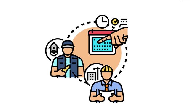Professionals receiving assigned duties on a calendar, managing tasks, and handling responsibilities within time limits, demonstrating efficient project coordination and work allocation