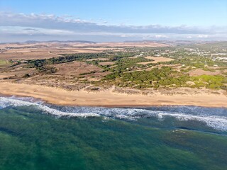 bird's-eye view to the Playa Mangueta between El Palmar de Vejer and Zahora and the wide empty landscape of Andalusia, Costa de la Luz, Spain © keBu.Medien