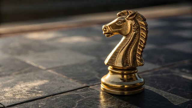 Golden Chess Knight on a Textured Board