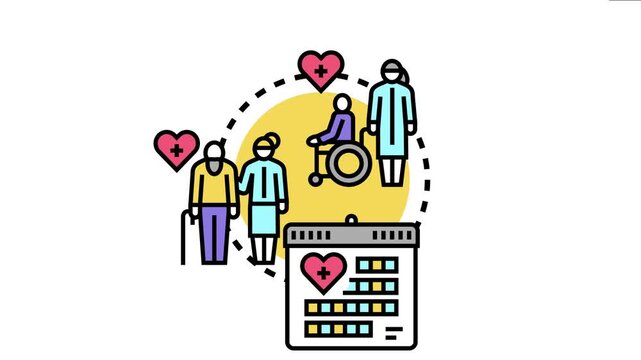 Assisted living care coordination involves caregivers helping seniors, including individuals in wheelchairs, managing health needs and scheduling support services