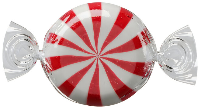 Close up of a classic red and white striped hard candy in a