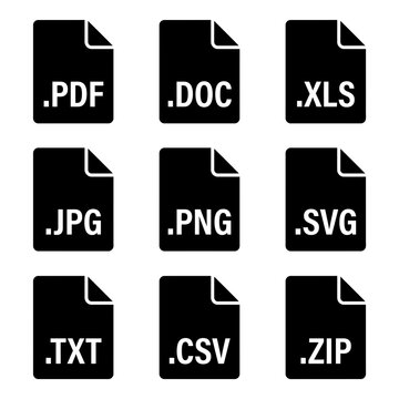File format icons set for document and data management software interface design